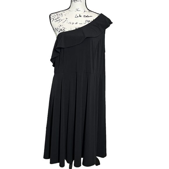 Lane Bryant Black One-Shoulder Slinky Dress Women's 18/20 Knee Length Ruffle - Picture 1 of 9